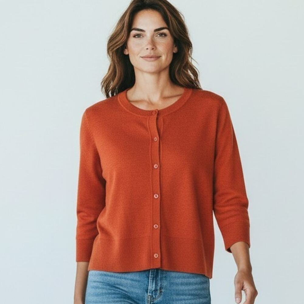 Coldwater Creek Cardigan Sweater Womens Large Burnt Orange 3/4 Sleeve Button